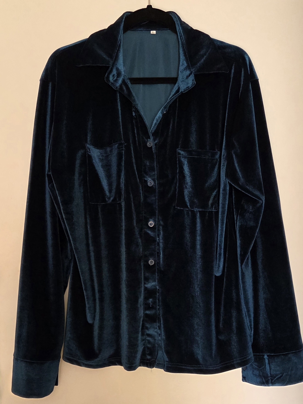 Velvet Button-Up Shirt Jacket in Deep Teal